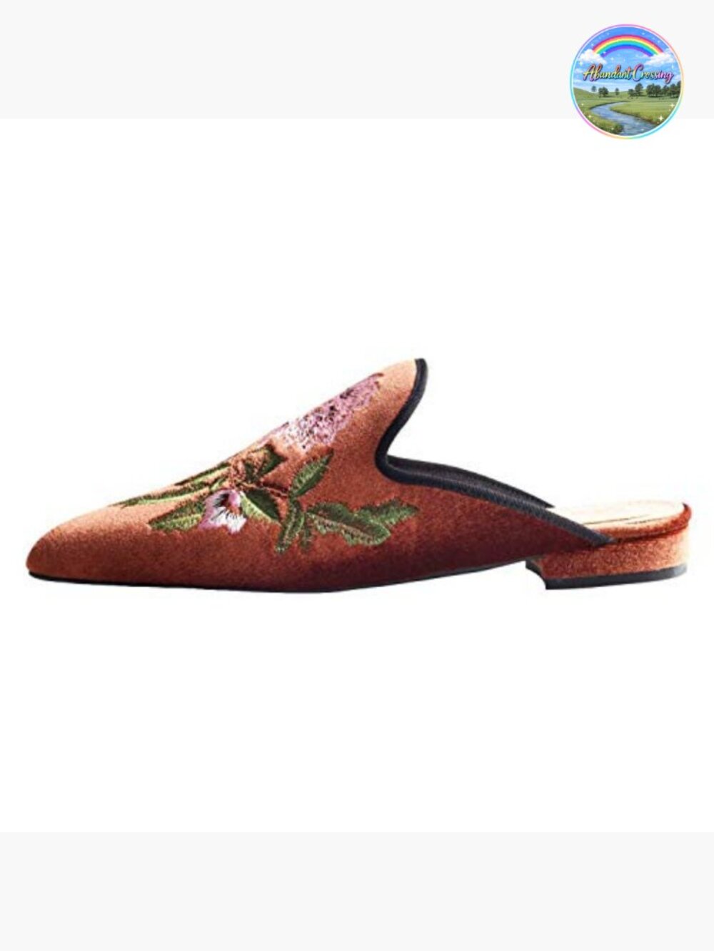 Velvet Backless Pointed Toe Slip On Loafers Flats Embroidery Mule Slippers - Picture 3 of 5